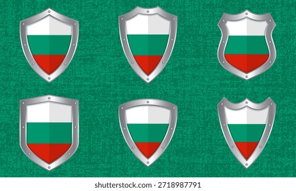 Vector conjunto de escudos de metal con la bandera búlgara y la sombra