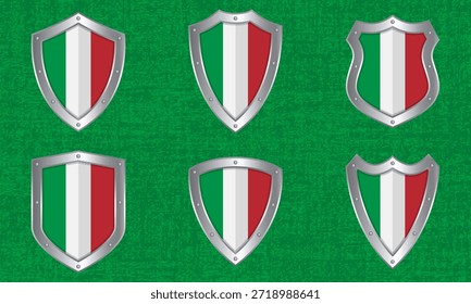 Conjunto de Vector de escudos metálicos con la bandera y sombra italiana