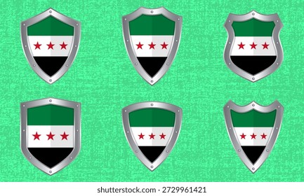 Vector conjunto de escudos de metal con la bandera siria y la sombra