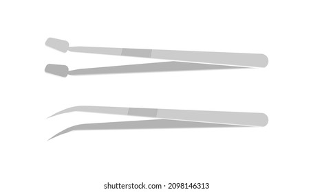 Vector set with metal tweezers. Medical instruments. Surgery, cosmetology. Medical forceps on a white background.