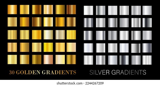 Vektorset aus metallischen Farbverläufen. Eine Reihe von wertvollen Plätzen. Metallelemente für kreative Designs für Anwendungen und Websites.