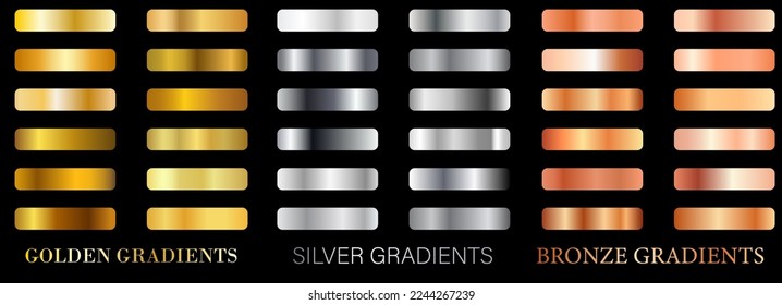 Vector set of metallic gradients. A set of precious squares. Metal elements for creating creative designs for applications and websites.