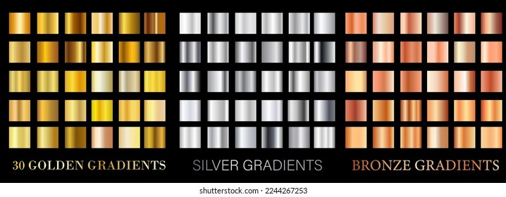 Vector set of metallic gradients. A set of precious squares. Metal elements for creating creative designs for applications and websites.