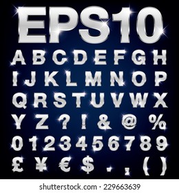 Vector Set Of Metallic Letters And Numbers