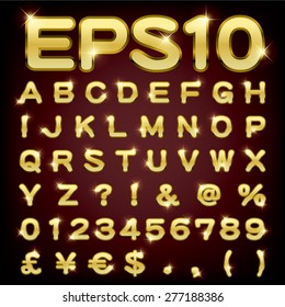 Vector set of metallic letters and numbers