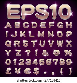 Vector set of metallic letters and numbers