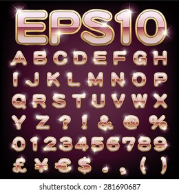 Vector set of metallic letters and numbers