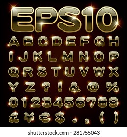 Vector set of metallic letters and numbers