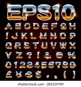 Vector set of metallic letters and numbers