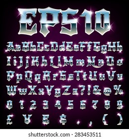 Vector set of metallic letters and numbers