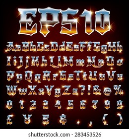 Vector set of metallic letters and numbers