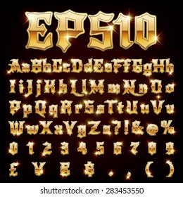 Vector set of metallic letters and numbers