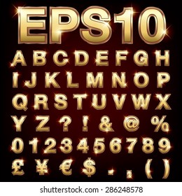 Vector set of metallic letters and numbers