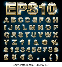 Vector set of metallic letters and numbers