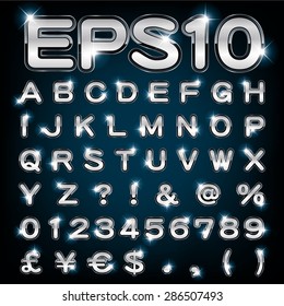 Vector set of metallic letters and numbers