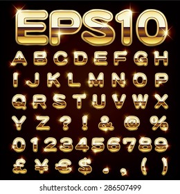 Vector set of metallic letters and numbers