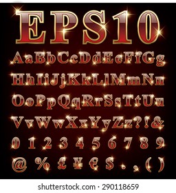 Vector set of metallic letters and numbers