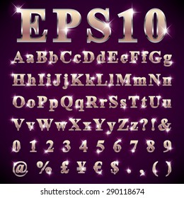 Vector set of metallic letters and numbers