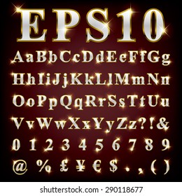 Vector set of metallic letters and numbers