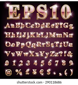 Vector set of metallic letters and numbers
