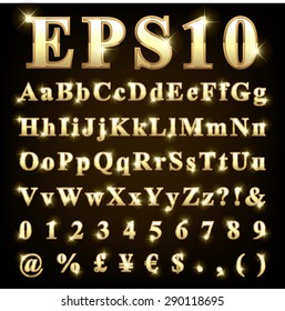 Vector set of metallic letters and numbers