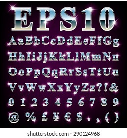 Vector set of metallic letters and numbers
