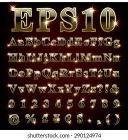 Vector set of metallic letters and numbers