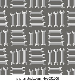 Vector Set of Metallic Wrench Grey Seamless Pattern. Industrial Tool Background