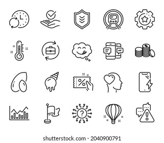 Vector set of Metro subway, Flag and Air balloon line icons set. Warning, Approved and Infochart icons. Friend, Smartphone sms and Ice cream signs. Metro subway web symbol. Vector