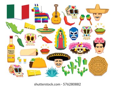 Vector Set Of Mexican Elements Isolated On White Background