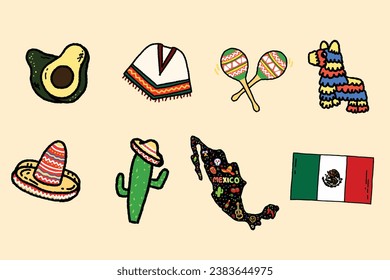 Vector set of Mexican elements and symbol
