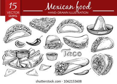 Vector set with Mexican food illustrations