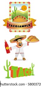 Vector set of mexican food, mexican man with taco