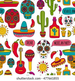 Vector set of mexican icons Hello! How are you? Food and drinks of mexican cuisine.