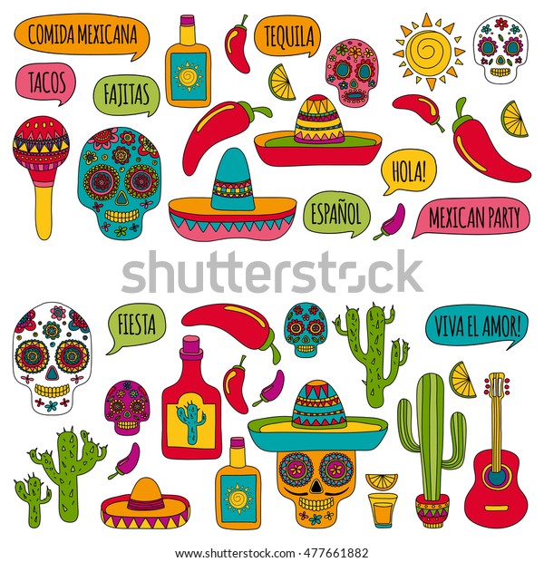 Vector Set Mexican Icons Hello How Stock Vector (Royalty Free) 477661882