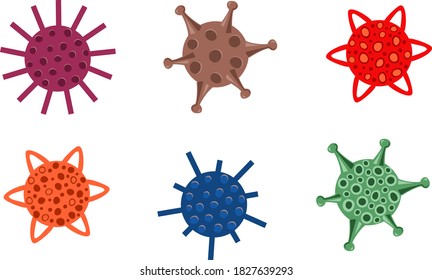 Vector set of microbes and viruses for medical themes, illustrations on a medical theme, medical and biological patterns and compositions. Isolated independent elements.