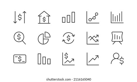 Vector set of microeconomics  thin line icons. Design of 20 stroke pictograms. Signs of microeconomics  isolated on a white background.