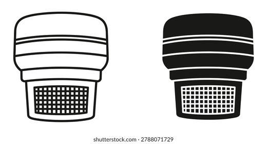 Vector set of microphone capsule symbols in line art and filled silhouette forms. Ideal for audio broadcast or music production themes.