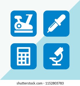 vector set. microscope, stationary bike, dropper and calculator illustration for web and graphic design