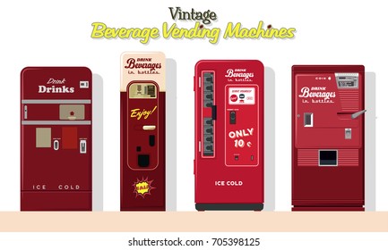 Vector Set of Mid Century Beverage Vending Machines