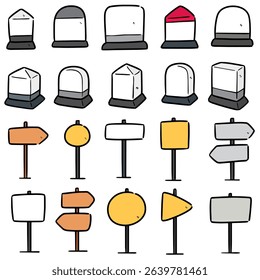 vector set of milestone and direction post