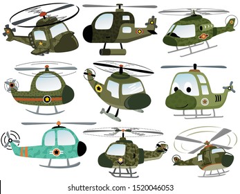 Vector set of military helicopter cartoon