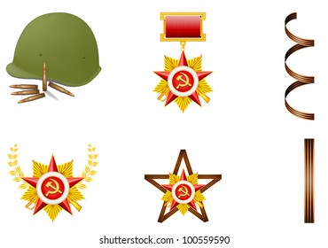 vector set of military objects, related to Victory Day