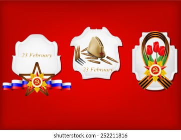 vector set of military objects, related to 23 February and Victory Day