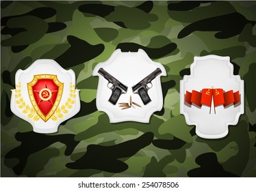 vector set of military objects, related to 23 February and Victory Day 