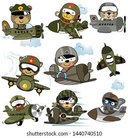 Vector Set Of Military Planes With Funny Pilot