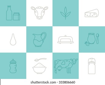 Vector set of milk icons. Graphic design elements. Trendy linear style icon.