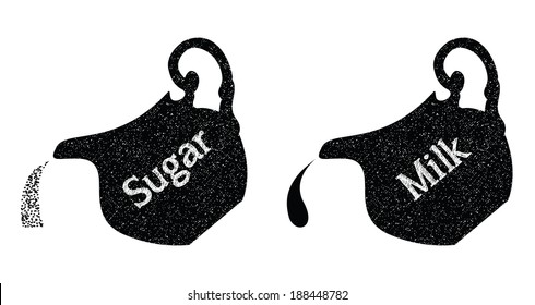 Vector set of milk jar and sugar jar in black and white