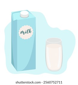 Vector set of milk packaging and glass. Milk drink logo isolated on white background. Icons for cafe, menu and packaging