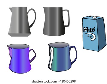 vector set of milk pitchers for coffee